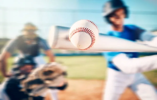Pallone Baseball Atleta Pipistrello Swing Velocità Sul Campo Sportivo All — Foto Stock