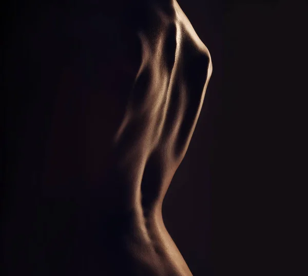 Naakt Rug Silhouet Sexy Vrouw Met Body Closeup Donkere Esthetiek — Stockfoto