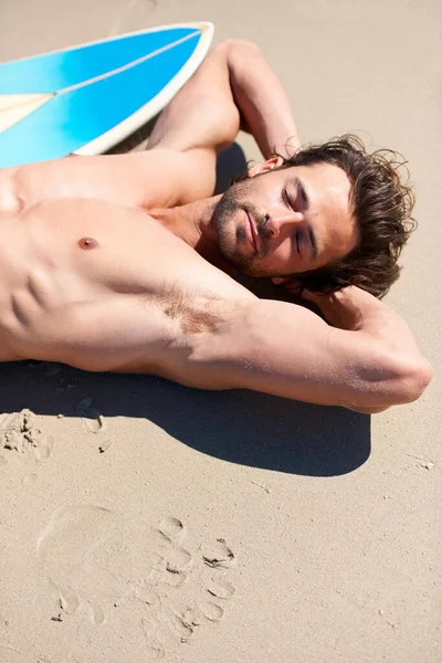 Everyday Should Attractive Young Man Relaxing Beach Sand — Stock Photo, Image