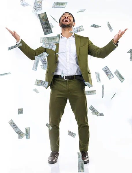 Money Confetti Cash Business Man Studio Background Investment Bonus Stock — Stock Photo, Image