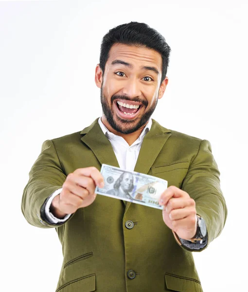 Money Cash Excited Business Man Studio Background Investment Bonus Stock — Stock Photo, Image
