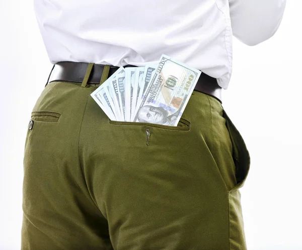 Closeup Dollar Man Studio Money Laundering Scam Bribe While Posing — Stock Photo, Image