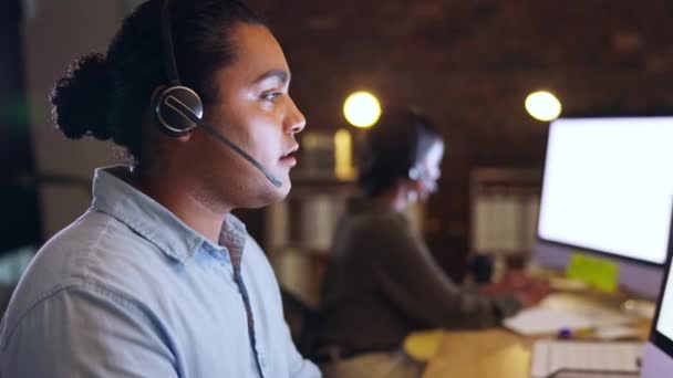 Crm Comunicazione Consulenza Uomo Call Center Spiegando Parlando Parlando Servizio — Video Stock