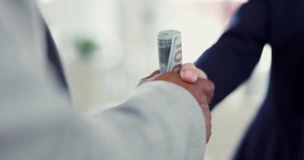 Zaken Geld Handdruk Met Steekpenningen Illegale Deals Corruptie Met Investeringen — Stockvideo