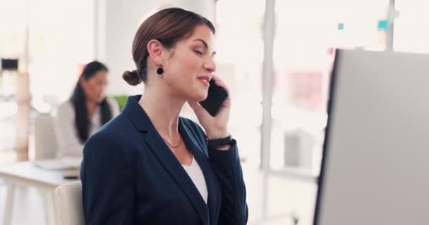 Görüşmesi Ofis Görüşmesi Iletişim Iletişim Için Mutlu Bir Kadın Gülümse — Stok video