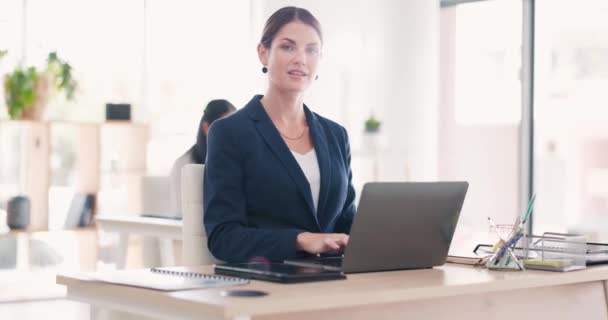 Escritório Laptop Rosto Mulher Negócios Mesa Trabalho Projeto Line Pesquisa — Vídeo de Stock