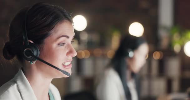 Crm Communicatie Vrouw Consulting Call Center Helpen Spreken Praten Bij — Stockvideo
