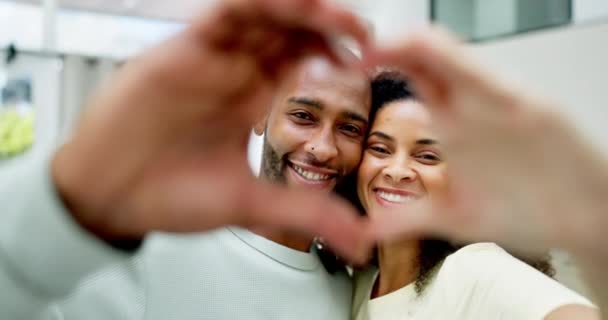 Couple Smile Heart Hands Home Portrait Romance Affection Care Love — Stock Video