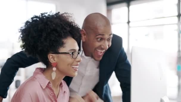 Negocios High Five Empleados Con Celebración Logro Éxito Lugar Trabajo — Vídeos de Stock