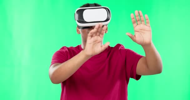Homem Preto Metaverso Estúdio Tela Verde Isolado Fundo Realidade Virtual — Vídeo de Stock
