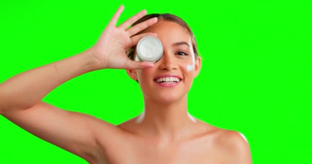 Creme Facial Cuidados Com Pele Mulher Estúdio Com Pele Produto — Vídeo de Stock