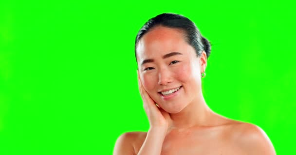 Ansikte Skönhet Hudvård Och Asiatisk Kvinna Grön Skärm Studio Isolerad — Stockvideo