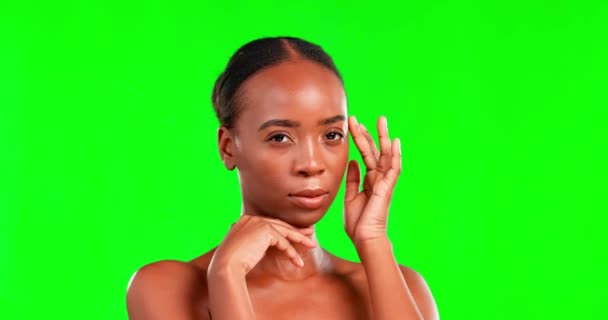 Face Skincare Black Woman Green Screen Background Studio Natural Real — Stock Video
