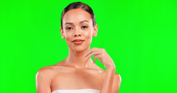 Beleza Maquiagem Retrato Uma Mulher Fundo Tela Verde Para Brilho — Vídeo de Stock