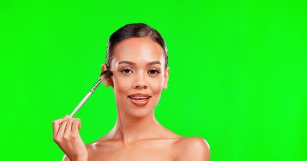 Cepillo Belleza Rostro Maquillaje Para Retrato Mujer Sobre Fondo Pantalla — Vídeos de Stock