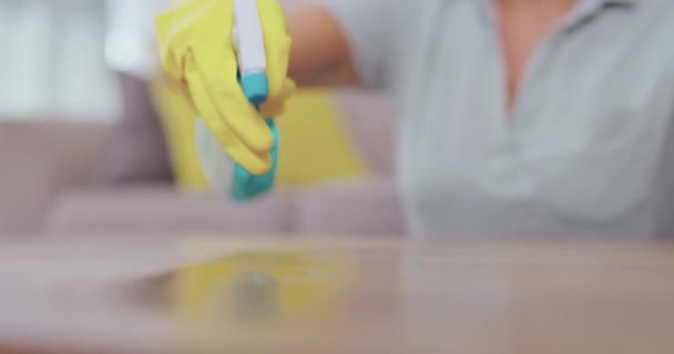 Woman Hands Detergent Housekeeping Wiping Table Clean Surface Sanitize Disinfection — Stock Video