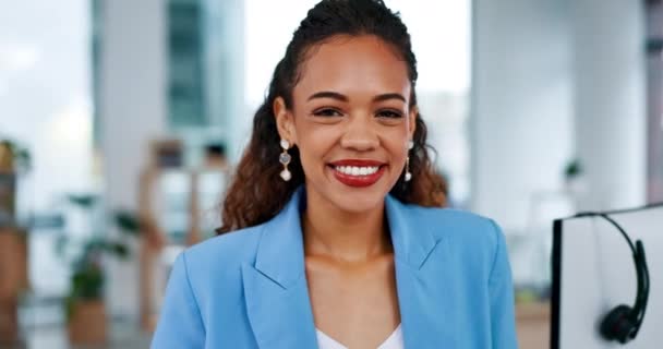 Mujer Negocios Cara Sonrisa Call Center Para Marketing Corporativo Gestión — Vídeos de Stock