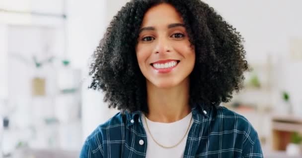 Rostro Mujer Feliz Trabajo Desde Casa Oportunidad Creativo Freelancer Carrera — Vídeo de stock