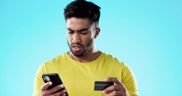 Zakupy Online Problem Lub Człowiek Kartą Kredytową Telefon Błąd Płatności — Wideo stockowe