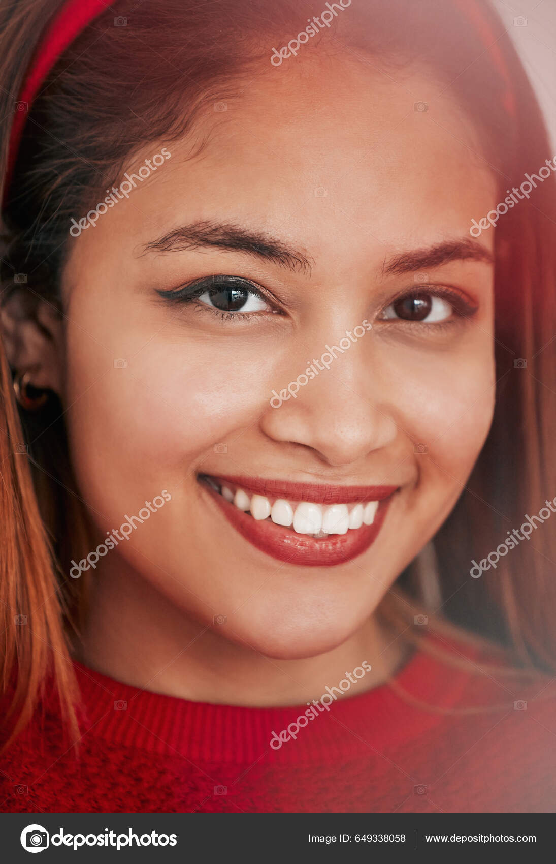 Happy Smile Portrait Woman Studio Natural Satisfaction Youth.