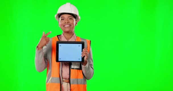 Mimar Kadın Tablet Yeşil Ekran Stüdyosu Işaret Eden Işaret Eden — Stok video