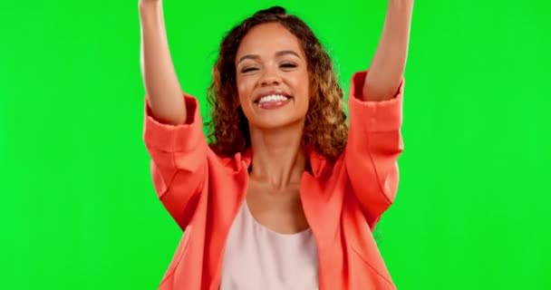 Rostro Sonrisa Mujer Con Los Pulgares Hacia Arriba Pantalla Verde — Vídeos de Stock