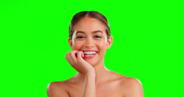 Ansikte Hudvård Och Kvinna Med Dermatologi Grön Skärm Och Skönhet — Stockvideo