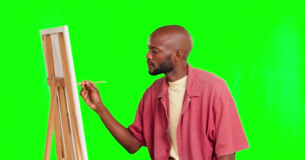 Malerei Kunst Und Leinwand Mit Schwarzem Mann Auf Grünem Bildschirm — Stockvideo