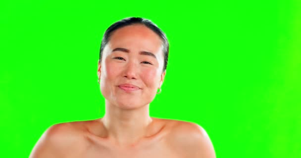 Krása Tvář Portrét Asijské Ženy Zeleném Pozadí Pro Péči Pleť — Stock video