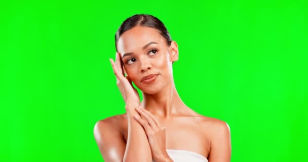 Beleza Pele Rosto Uma Mulher Fundo Tela Verde Para Maquiagem — Vídeo de Stock