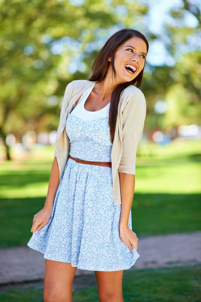She Feels Alive Beautiful Young Woman Dress Enjoying Day Park — Stock Photo, Image