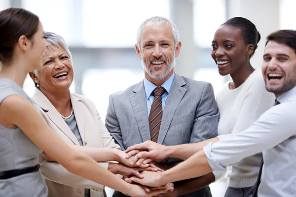 Passing Our Success One Another Group Businesspeople Putting Hands Together — Stock Photo, Image
