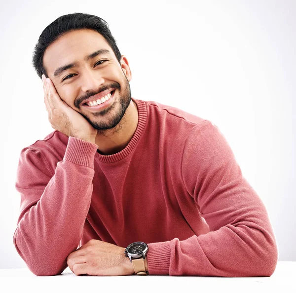 Feliz Hombre Retrato Estudio Con Una Sonrisa Atractiva Guapo Aislado —  Fotos de Stock
