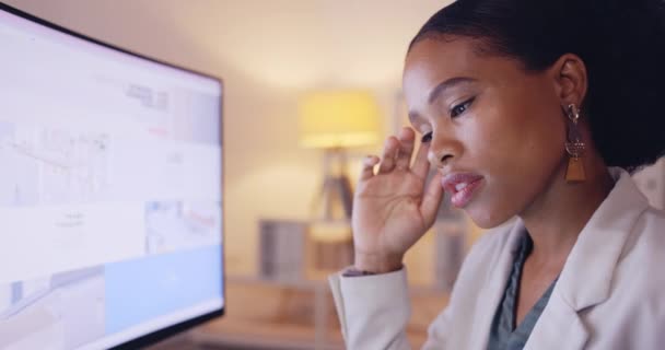 Компьютер Мышление Бизнес Черный Женщина Анализом Исследование Рынка Анализ Данных — стоковое видео