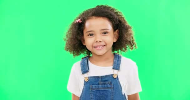 Happy Little Girl Face Green Screen Smile Cute Innocent Child — Stock Video