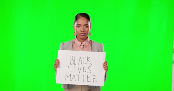 Vidas Negras Importam Rosto Mulher Tela Verde Com Sinal Protesto — Vídeo de Stock