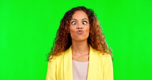 Silly Face Green Screen Woman Being Funny Playful Confident Studio — Stock Video