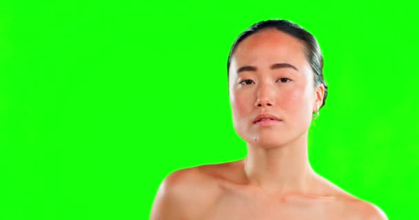 Asijské Ženy Obličeje Péče Pleť Zelené Obrazovce Makety Nebo Chromakey — Stock video