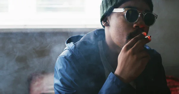 First Comes Blaze Comes Haze Young Man Smoking Marijuana Joint — Stock Photo, Image