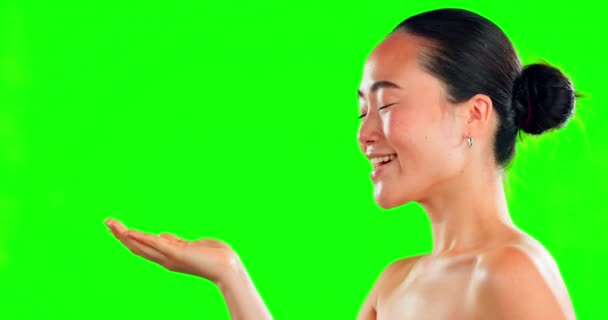 Krása Ruce Asijské Ženy Prostorem Zelené Obrazovce Pro Péči Pleť — Stock video