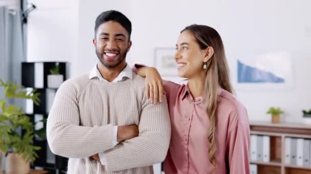 Sorriso Cara Pessoas Negócios Braços Cruzados Com Trabalho Equipe Colaboração — Vídeo de Stock