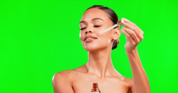Green Screen Skincare Oil Face Woman Studio Serum Liquid Product — Stock Video