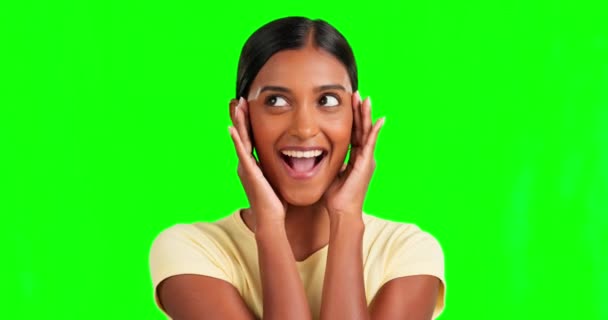 Ευτυχισμένη Και Πρόσωπο Γυναίκας Πράσινη Οθόνη Απομονωμένη Φόντο Στούντιο Χαμογελάστε — Αρχείο Βίντεο
