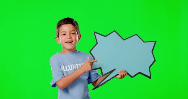 Tvář Řečová Bublina Chlapec Zelenou Obrazovkou Dobrovolník Nebo Vývoj Pozadí — Stock video