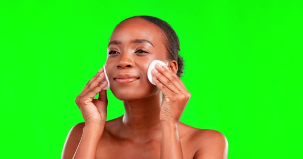 Pantalla Verde Algodón Cara Limpieza Mujer Negra Estudio Para Rutina — Vídeos de Stock