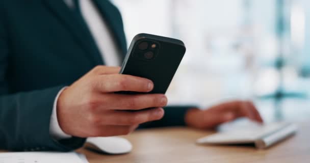Businessman Hands Phone Multitasking Typing Social Media Communication Office Hand — Stock Video