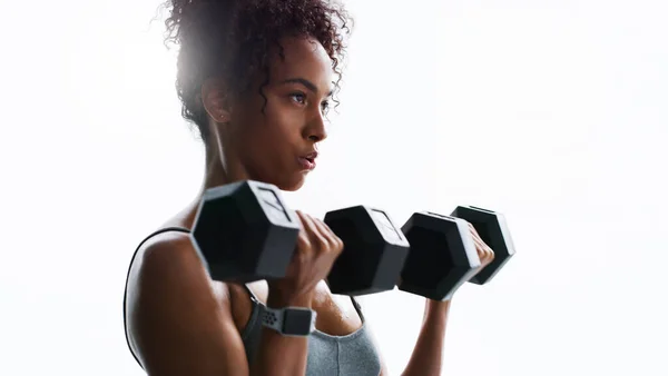 Show Yourself How Strong You Young Woman Working Out Dumbbells — Stock Photo, Image