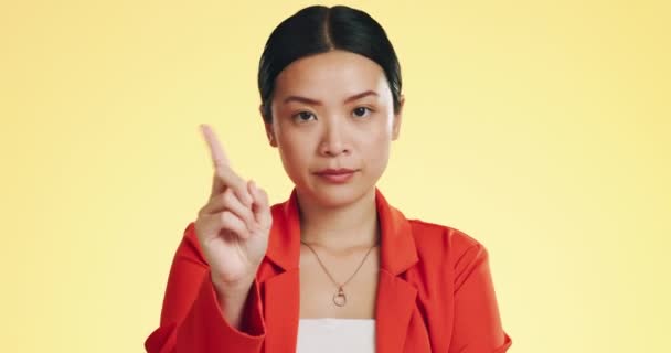 Wajah Peringatan Dan Wanita Asia Serius Jari Dan Berhenti Melawan — Stok Video
