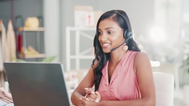 Call Centrum Startup Žena Módní Návrhářka Happy Video Setkání Virtuální — Stock video