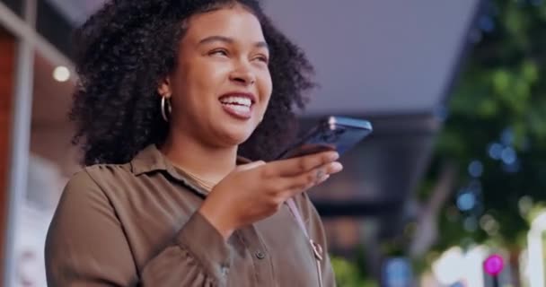 Telefone Gravação Mulher Negócios Cidade Para Nota Voz Comutação Comunicação — Vídeo de Stock